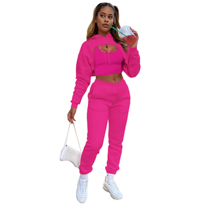 Ensemble survêtement femme personnalisé, streetwear d'hiver, 3 pièces, haut court, pantalon de survêtement, jogging à capuche, survêtement - Product Image 5