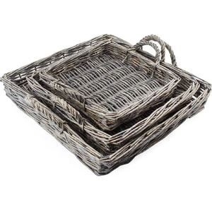 Lot de 3 plateaux de service en rotin de forme rectangulaire faits à la main de style exclusif présentoir de fruits plateau de table restaurant hôtel fourniture d'articles - Product Image 1