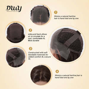 Billie-DWY Long Straight Dark <b>Brown</b> Glueless Synthetic <b>Wig</b> 136 Lace Front Free Part Transparent Lace Color - Product Image 5