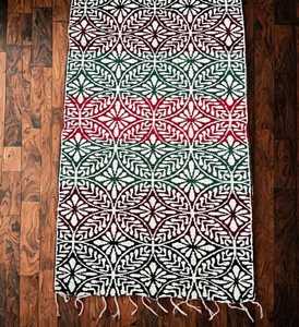 Hand Tufted <b>Black</b> Red & Green Wool <b>Rug</b> Floral Leaf Lattice Modern Boho Area Carpet - Product Image 4