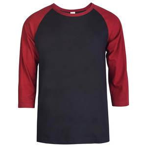 Camiseta de manga raglán 3/4 para hombre activo: camiseta de béisbol de poliéster de algodón Camiseta de béisbol transpirable suave ideal para deportes Borgoña/negro - Product Image 1