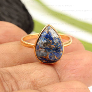 10X14มม. ทรงลูกแพร์แหวนทองแดงธรรมชาติ Lapis Lazuli 925เงินสเตอร์ลิงชุบทอง18K สำหรับงานปาร์ตี้ - Product Image 1