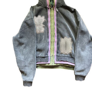 <b>Men's</b> Heavyweight Acid <b>Wash</b> Hoodie Custom Street Style Triple Zip Layer 100% Cotton Digital Printing Solid High Quality Winter - Product Image 2