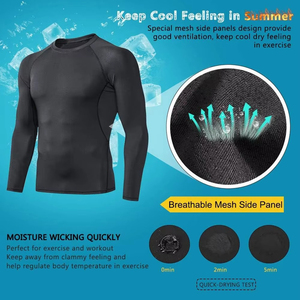 Camiseta de compresión de manga larga para culturismo, capas base transpirables para gimnasio, ropa para correr y correr, transpirable, OEM - Product Image 2