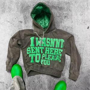 Trendy Unisex Cropped Puff Print Letter Hooded Sweatshirts Quilted Vintage Streetwear Style Custom Logo Oversized for Men <b>Women</b> - Product Image 3