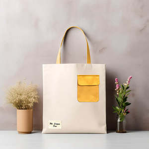 Bolsa de Mano de Algodón Color Blanco Hueso con Cierre de Cremallera - Product Image 4