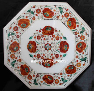 Excellent Hot Selling White Marble Inlay <b>Table</b> Top Handcrafted Marble Coffee/<b>Corner</b> <b>Table</b> Top Artwork/Inlay Work Ready to Ship - Product Image 1