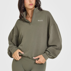 Sudaderas cinchable suaves de Modal para mujer Jersey de gran tamaño con cuello de embudo y media cremallera con bolsillos Jersey de media cremallera - Product Image 1