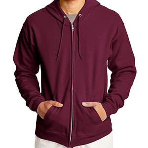 Sweat à capuche zippé bordeaux pour homme, veste décontractée en polaire, streetwear d'hiver - Product Image 1