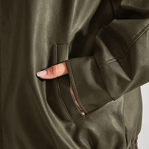 Chaqueta de Cuero de Oveja Estilo Bomber Vintage Extra Grande para Mujer, Tejida, Ecológica, Ligera e Informal - Product Image 6