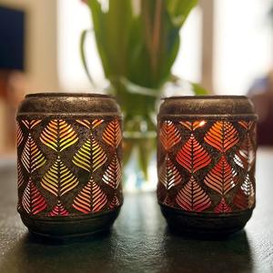 Lanternes de bougie en treillis métallique faites à la main feuillues pots votifs et de bougies décoratifs marocains pour Noël intérieur en or Shabby Chic - Product Image 2