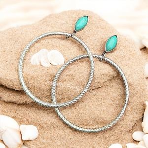 Boucles d'oreilles pendantes en forme de marquise en argent sterling 925 avec pierre précieuse turquoise d'Arizona longue, cadeau tendance pour femmes - Product Image 1