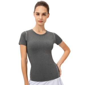 Vente en gros haute élastique polyester spandex séchage rapide serré Gym Fitness course dames T-shirt logo personnalisé sport femmes Yoga T-shirt - Product Image 2