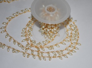 Gold Plated Rice Pearl Peach Glass Bead Cluster <b>Rosary</b> Wire Beaded Rondelle Chain for Jewelry Making - Product Image 3