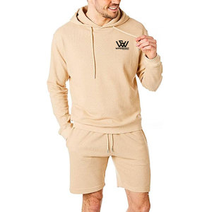 Ensemble de sweats à capuche respirants de couleur unie pour hommes conception personnalisée Streetwear durable ensemble de shorts à capuche pour hommes - Product Image 1