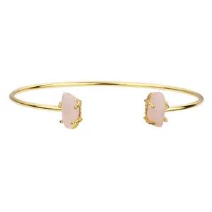 Bracelet en Quartz Rose Turquoise plaqué or, réglable, empilable, Bracelets semi-précieux, manchette en pierres précieuses pour femmes - Product Image 1