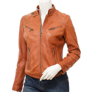 Chaqueta de Cuero Genuino para Mujer, Cuello Alto, Ecológica, Transpirable, Precio al por Mayor, Temporada Primavera-Otoño - Product Image 3