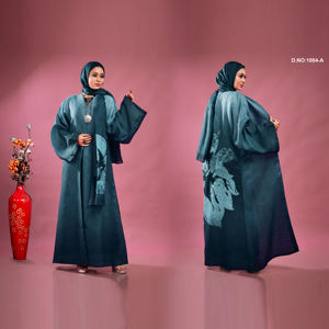 <b>Women</b> Linen Open Front <b>Shrug</b> with Bold Abstract Back Print Full Length - Product Image 1