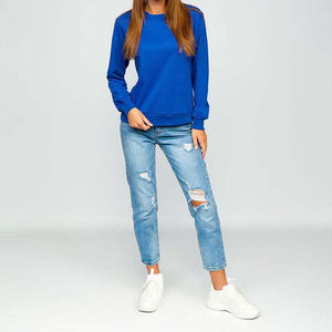 Sweat femme bleu col rond pull à capuche sweat manches longues avec broderie 3D pour la vente en gros par Overseas Sports - Product Image 5