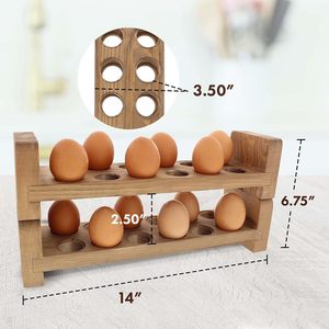 Porte-oeufs pour réfrigérateur et comptoir 2 porte-oeufs empilables en bois pour 24 oeufs frais ou magasin pour oeufs de Pâques - Product Image 5