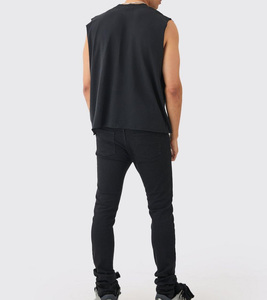 Venta al por mayor personalizado negro de gran tamaño Boxy cuello extendido camiseta sin mangas último estilo de alta calidad de marca de los hombres de exportación de productos - Product Image 2