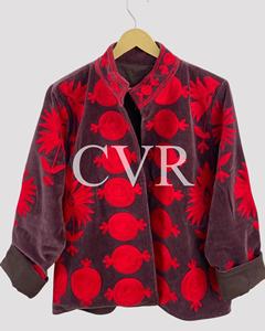 Manteau en velours de style chinois, col mandarin, broderie florale à la main, grande taille, vêtements d'extérieur d'hiver pour femmes - Product Image 1