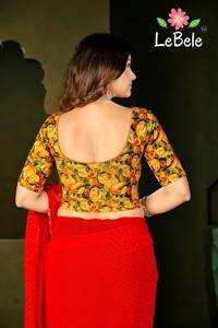 Swarna Kalamkari Print Half <b>Sleeve</b> Plus Size Blouse Spring Vintage Style Eco-Friendly Breathable for All Elegant Women's Blouse - Product Image 3