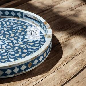 Molde Redondo de Resina Pintado a Mano con Incrustaciones de Nácar y Técnica de Incrustación de Hueso para Decoración del Hogar Rani Industries RI205 - Product Image 2