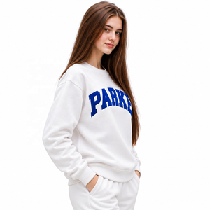 Custom <b>White</b> Drop Shoulder Sweatshirt Front Letter Parke Mock Neck Casual <b>Long</b> <b>Sleeve</b> Pullover Apparel - Product Image 3