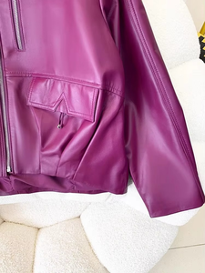 Veste coupe-vent en PU pour femme, style streetwear, fermeture éclair, coupe ample, capuche, en peau de mouton, décontractée, vêtements d'extérieur, hiver, nouvelle taille plus - Product Image 6