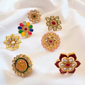 Anillos Kundan ajustables para bodas nupcial Haldi Mehandi Sangeet ceremonia Diwali retorno regalo damas de honor Favor Dholki Nights - Product Image 3