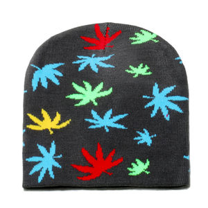 Bonnet unisexe chaud automne-hiver 2025, style hip-hop, jacquard feuille verte colorée, tricoté sans bord, déchiré - Product Image 6