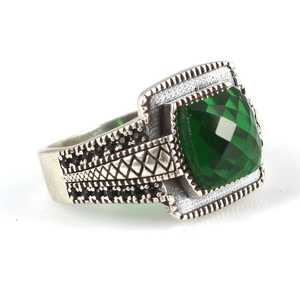 Men's 925 Sterling <b>Silver</b> <b>Ring</b> with Four-Pointed <b>Emerald</b> Cut Synthetic Stone-Everyday Wear GRS Certified Turkey Made - Product Image 2