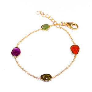 Hecho a mano 925 plata esterlina chapado en oro multicolor turmalina piedras preciosas señoras desgaste pulsera de cadena de eslabones - Product Image 2