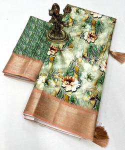 Cotton <b>Tissue</b> Saree with Floral Embroidery - Product Image 3