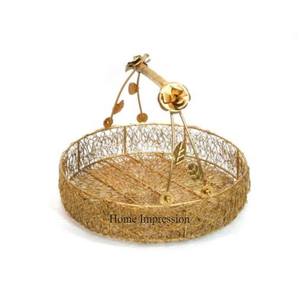 Panier-cadeau enduit de poudre de couleur blanche de concepteur d'art créatif moderne avec la poignée et 4 conteneurs fantaisie de stockage de concepteur de couleur d'or - Product Image 5