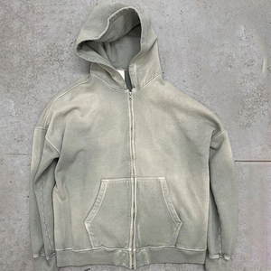Streetwear de haute qualité sweat à capuche personnalisé polaire vierge fermeture éclair Vintage Double couche lavage à l'acide soleil délavé poches en détresse sweats à capuche - Product Image 5