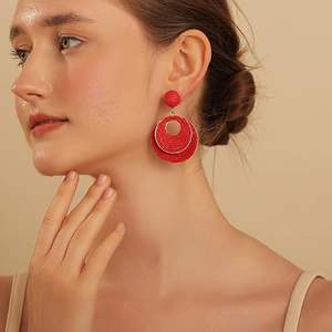 Pendientes de aro de rafia hechos a mano para mujer, joyería colgante Bohemia ligera, fiesta de moda, verano, Vacaciones en la playa, diseño de envoltura de paja ovalada - Product Image 3