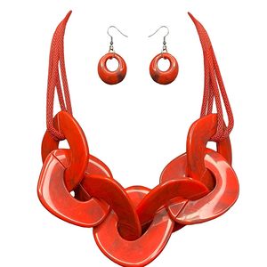 Ensemble de collier de créateur de rubis rouge collier de perles en résine collier à maillons personnalisés de la galerie de mode - Product Image 1