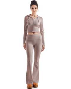 Conjunto de Suéter con Capucha de Punto Personalizado para Mujer, Suéter con Cremallera, Sexy, Manga Larga, Informal, Pantalones Acampanados de Cintura Alta, Conjuntos de Mujer, Conjuntos de Suéteres para Mujer - Product Image 5