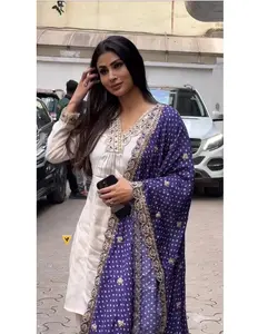 Ropa de mujer paquistaní India más vendida, ropa de fiesta de boda de satén puro, pantalón Kurtis, corte impreso Digital, trabajo Dupatta - Product Image 1