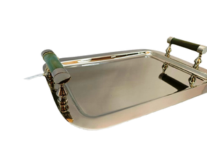 Plateau rectangulaire portable en acier inoxydable avec poignée en bois, facile à nettoyer, réutilisable, vaisselle de cuisine pour la restauration, les bars et les cafés - Product Image 2