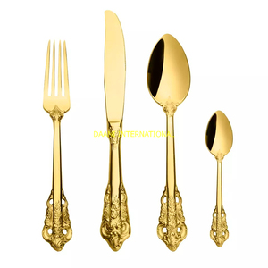 Juegos de cubiertos y cubiertos de acero inoxidable martillado con cuchillo, tenedor, cuchara, juego de vajilla de lujo moderno para decoración de Bodas de catering - Product Image 5