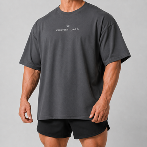 <b>White</b> Oversized Men's Woven Antibacterial Cotton T-Shirt Custom Logo Short Sleeve Crew Neck Streetwear Casual Top - Product Image 3