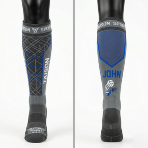 Premium 320 GSM Breathable Nylon Spandex Women Volleyball <b>Socks</b> Aqua Blue Black Cushioned Panel Design Custom Logo Knit - Product Image 2