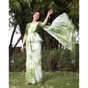 ชุดเดรสส่าหรีผ้ามิราซีสีเขียวลายมัดย้อมของมาอิชา พร้อมลวดลายสะท้อนแสงที่เป็นเอกลักษณ์ - Product Image 5