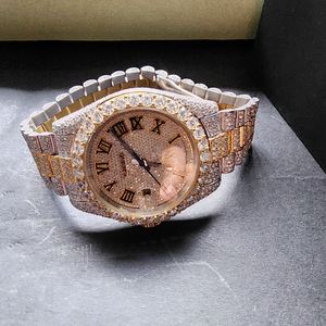 Montre de luxe DOPE JEWELLS en moissanite avec cadran en diamant, mouvement à quartz ETA, rose et blanc, bicolore, président, acier inoxydable, tendance - Product Image 2