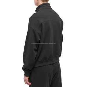 Sudadera Corta de Algodón 100% French Terry con Cuello Alto y Cierre de Cremallera, Hombros Caídos, Personalizada, Negra, con Cierre de Cremallera de un Cuarto - Product Image 4