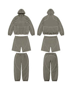 ชุดวอร์มกันลมผู้ชายคุณภาพสูง ผ้าไนลอนเนื้อแน่น มีฮู้ด พร้อมเชือกผูกเอว สไตล์สตรีทแวร์ ชุด 3 ชิ้น แห้งเร็ว - Product Image 2