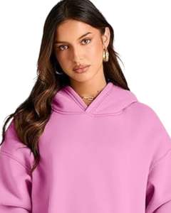 Sudadera con Capucha Rosa para Mujer, Sudadera Holgada de Forro Polar Cálido con Capucha, Ropa de Invierno Acogedora, Material Suave, Bolsillo Tipo Canguro Informal - Product Image 4